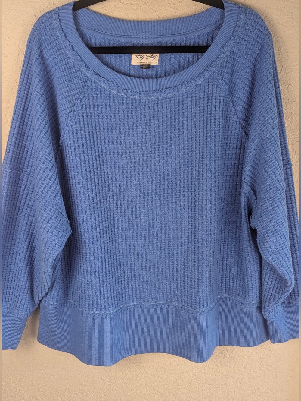 American Eagle Big Hug Oversized Sweater S Blue Waffle Knit Cozy Soft Lounge